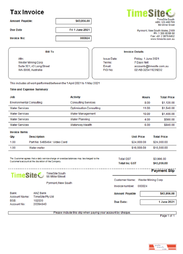 Australia TimeSite easy to use application invoice PSD template